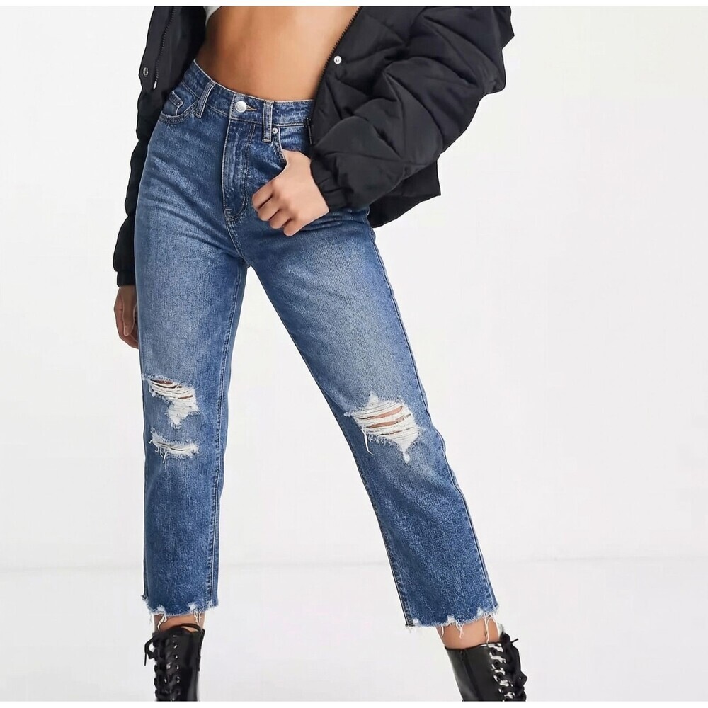 LTJ Siena High Rise Cropped Jeans 28 (29x25) Blue Denim Distressed Stretch Women